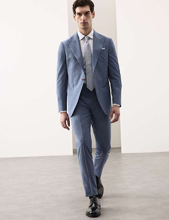 Tailored Fit Wool Blend Hopsack Suit Trousers