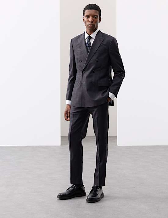 Pure Wool Double Breasted Check Jacket