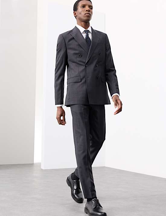 Tailored Fit Pure Wool Check Suit Trousers