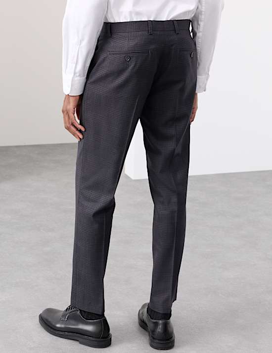 Tailored Fit Pure Wool Check Suit Trousers