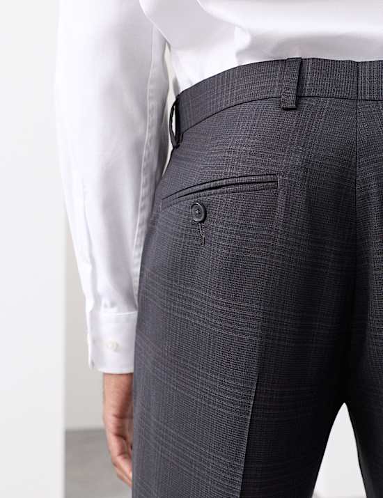 Tailored Fit Pure Wool Check Suit Trousers