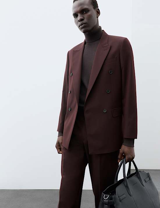 Merino Wool Rich Double Breasted Suit Jacket