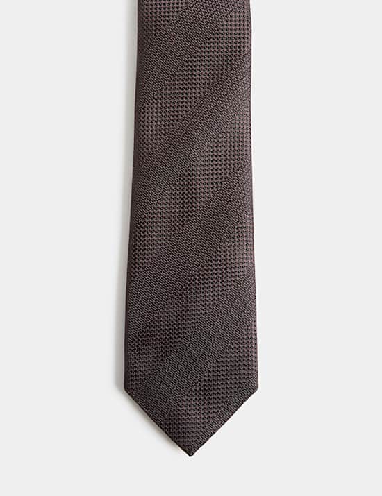 Textured Striped Pure Silk Tie