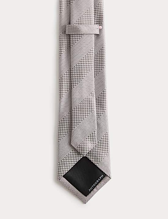 Textured Striped Pure Silk Tie