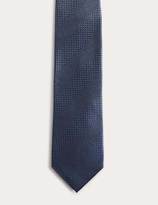 Textured Striped Pure Silk Tie