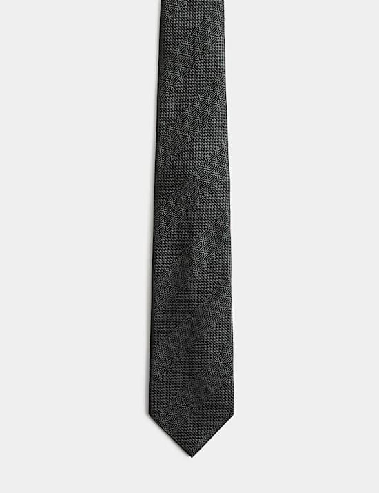 Textured Striped Pure Silk Tie