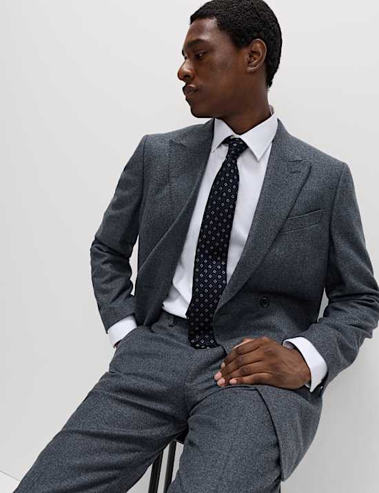 Tailored Fit Wool Rich Tweed Double Breasted Suit Jacket