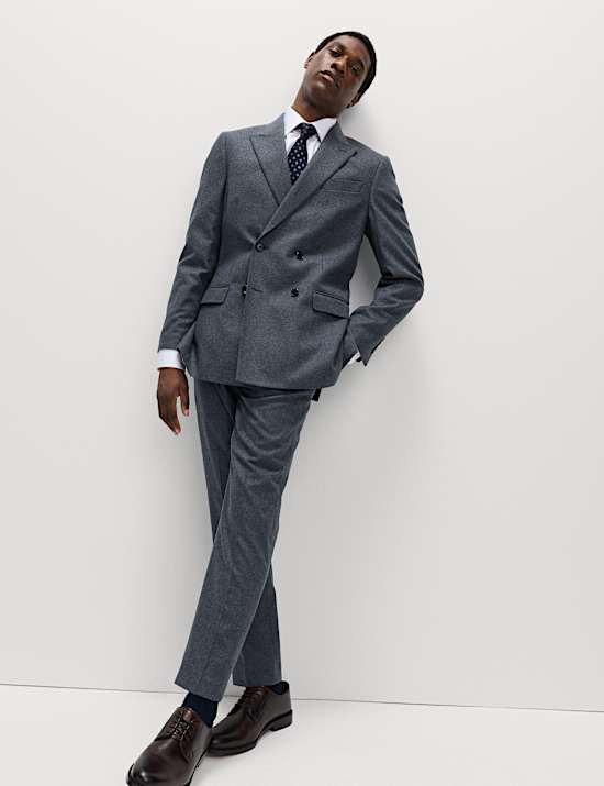 Tailored Fit Wool Rich Tweed Double Breasted Suit Jacket