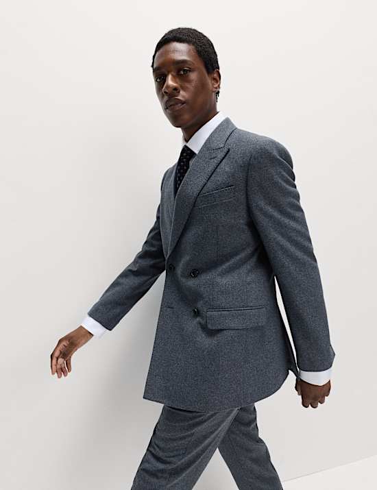 Tailored Fit Wool Rich Tweed Double Breasted Suit Jacket