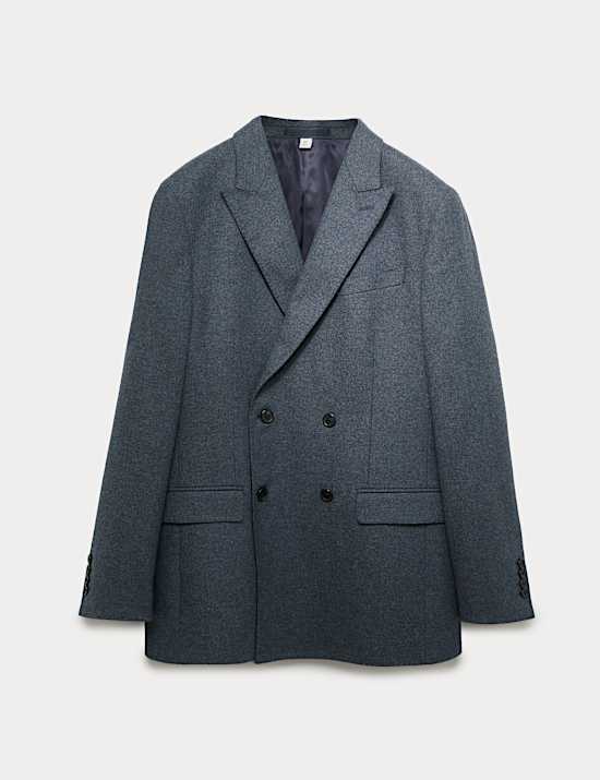 Tailored Fit Wool Rich Tweed Double Breasted Suit Jacket