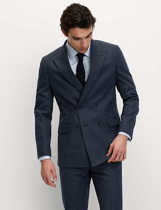 Tailored Fit Wool Rich Tweed Double Breasted Suit Jacket