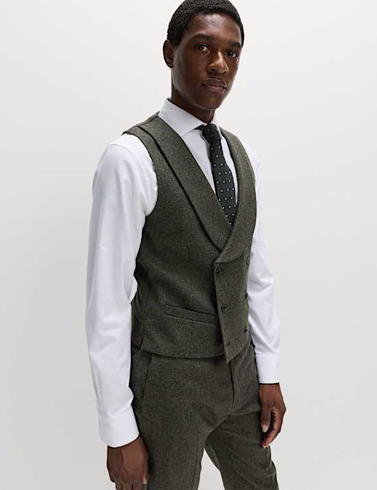 Wool Rich Tweed Double Breasted Waistcoat
