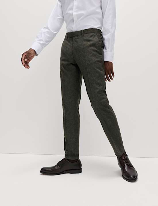 Tailored Fit Wool Rich Tweed Suit Trousers