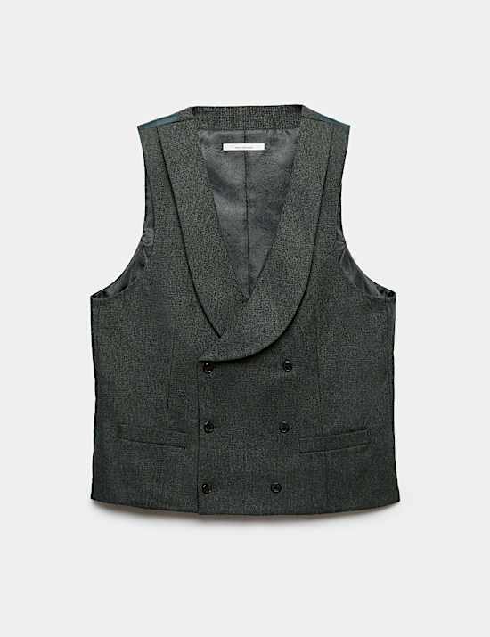 Wool Rich Check Double Breasted Waistcoat