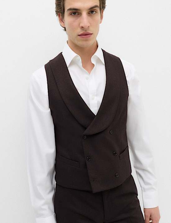 Wool Rich Check Double Breasted Waistcoat
