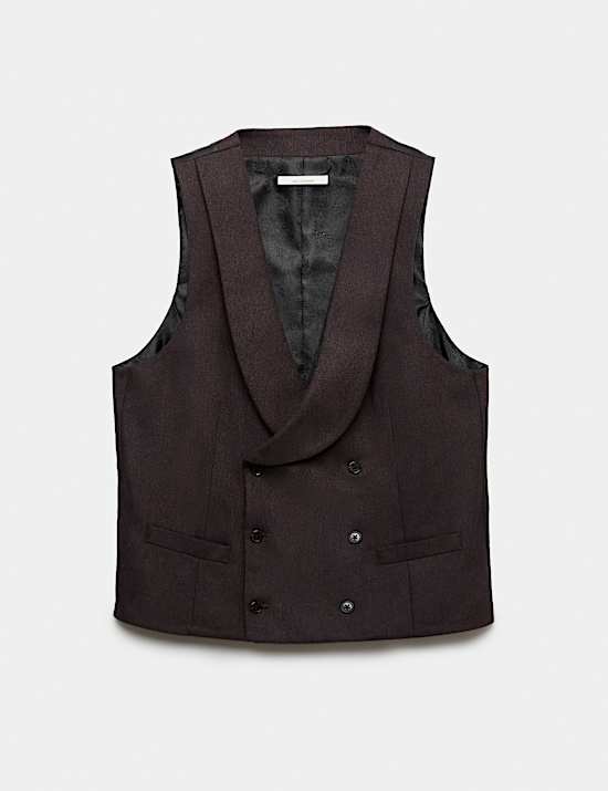 Wool Rich Check Double Breasted Waistcoat