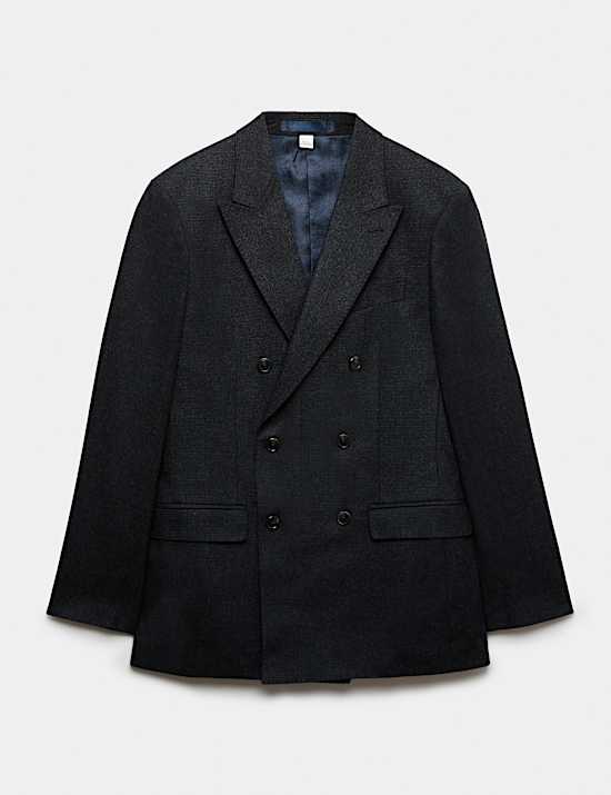 Regular Fit Wool Rich Tweed Double Breasted Jacket