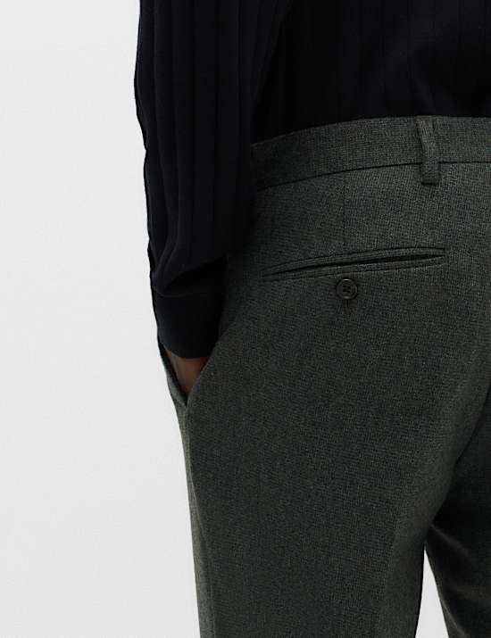 Regular Fit Wool Rich Tweed Check Suit Trousers