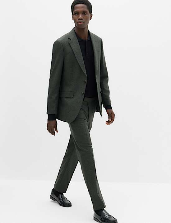 Regular Fit Wool Rich Tweed Check Suit Trousers