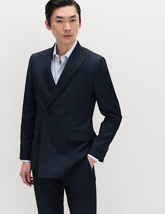 Slim Fit Double Breasted Jacket with Stretch