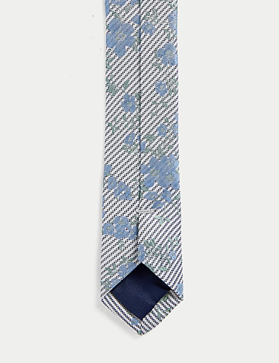 Floral Striped Pure Silk Tie