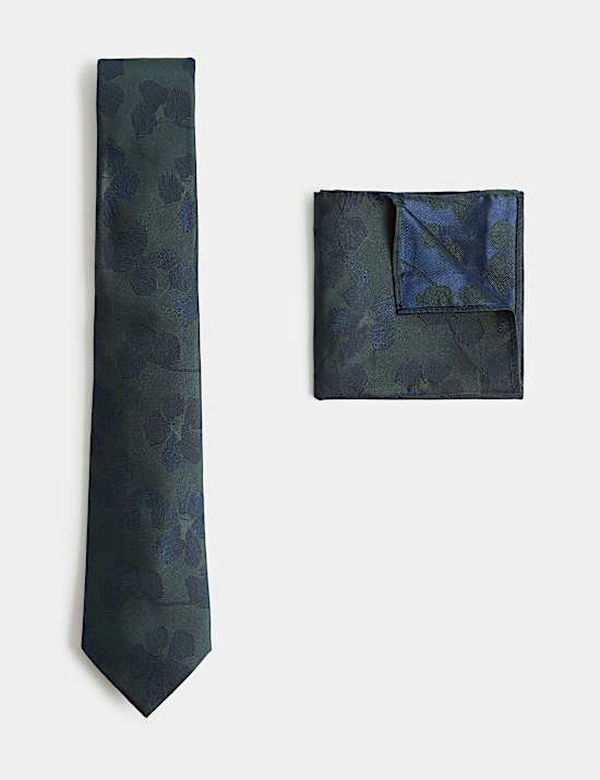 Floral Pure Silk Tie & Pocket Square Set