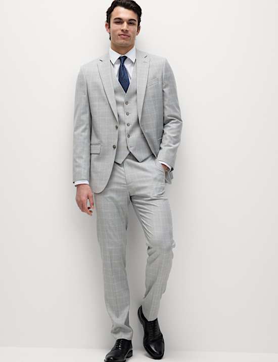 Tailored Fit Check Stretch Suit Trousers