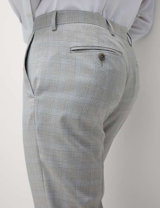Tailored Fit Check Stretch Suit Trousers