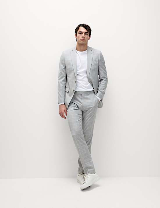 Tailored Fit Check Stretch Suit Trousers