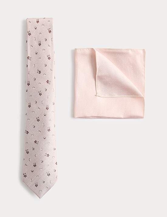 Pure Silk Ditsy Floral Tie and Handkerchief Set