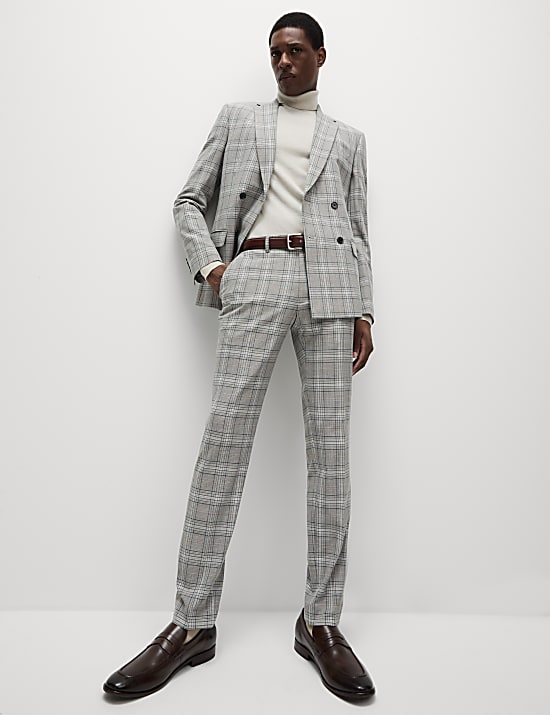 Skinny Fit Prince of Wales Check Suit Trousers