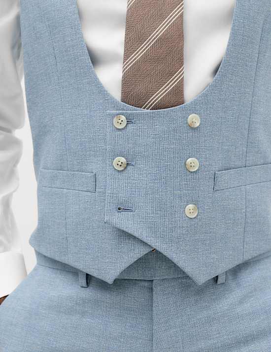 Tailored Fit Double Breasted  Waistcoat with Linen