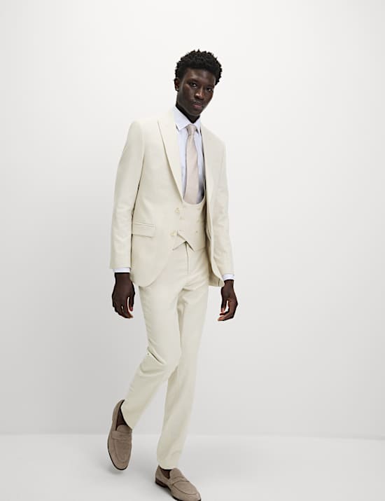 Tailored Fit Double Breasted  Waistcoat with Linen