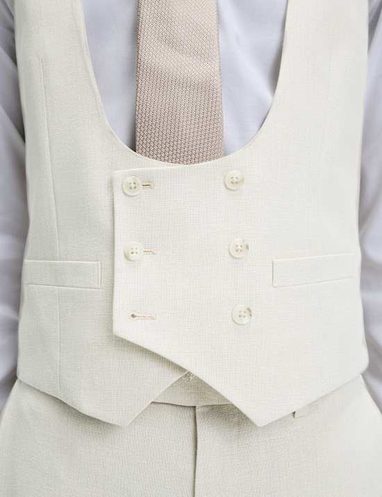 Tailored Fit Double Breasted  Waistcoat with Linen