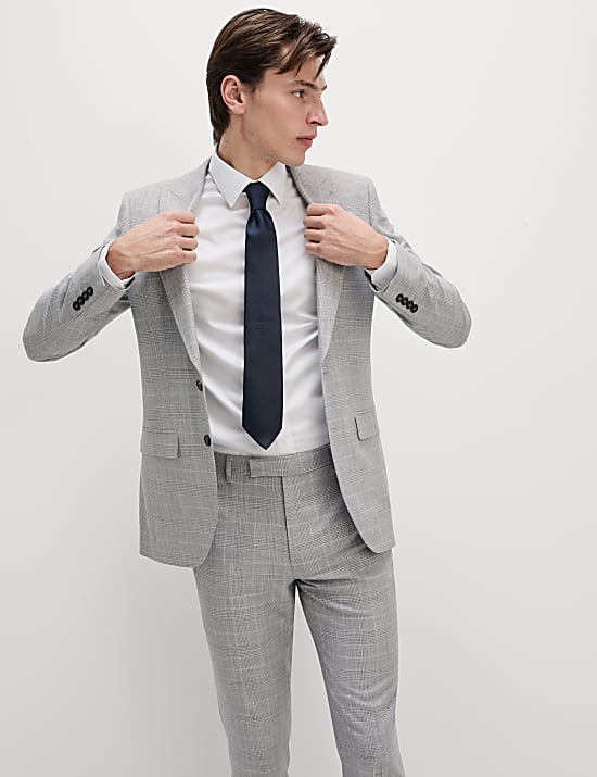 Slim Fit Prince of Wales Check Suit Jacket