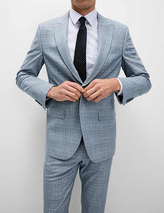Regular Fit Linen Look Check Suit Jacket