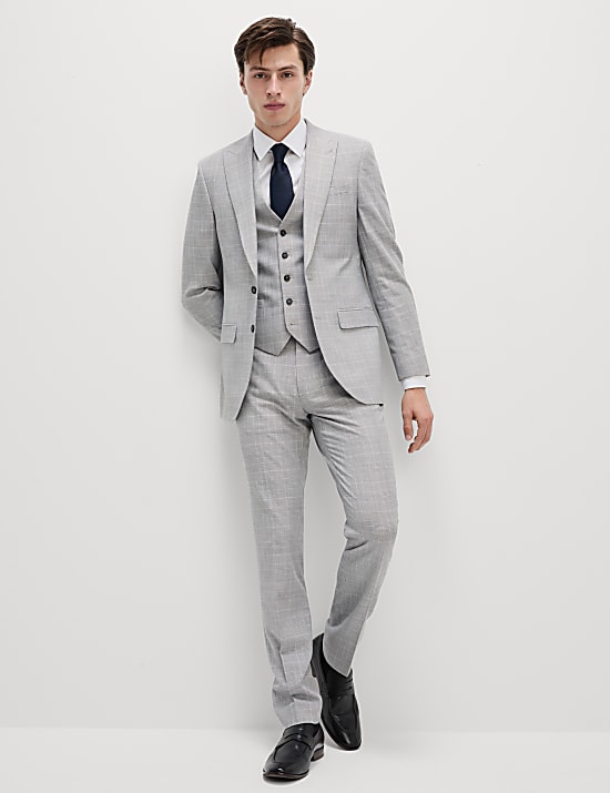 Slim Fit Prince of Wales Check Suit Trousers