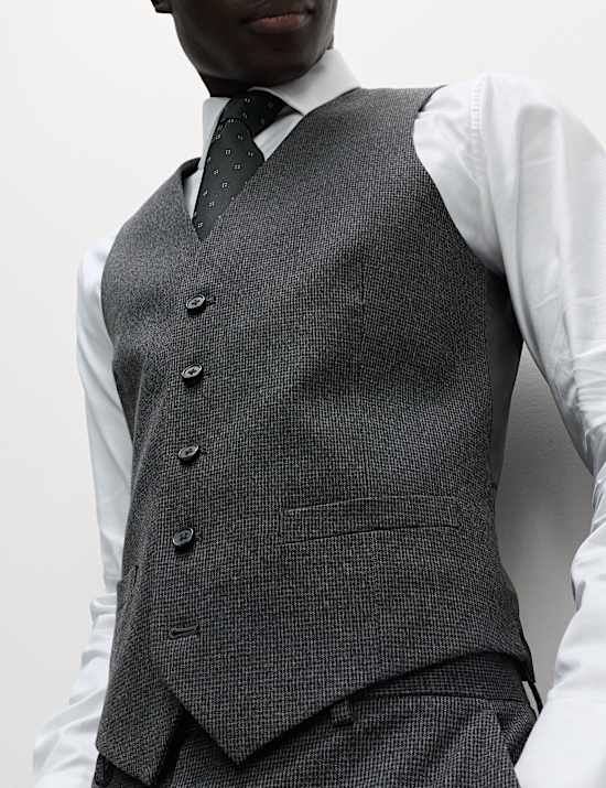 Slim Fit Puppytooth Stretch Waistcoat