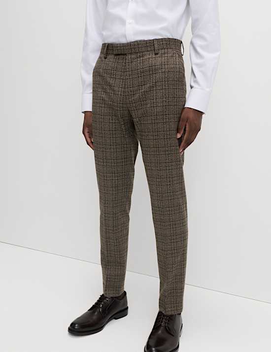 Slim Fit Prince of Wales Check Stretch Trousers