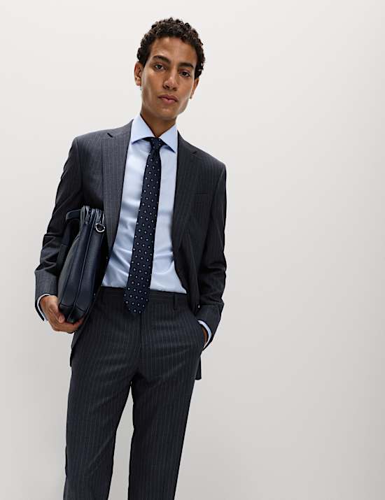 Pantalon met stretch, normale pasvorm en krijtstreep