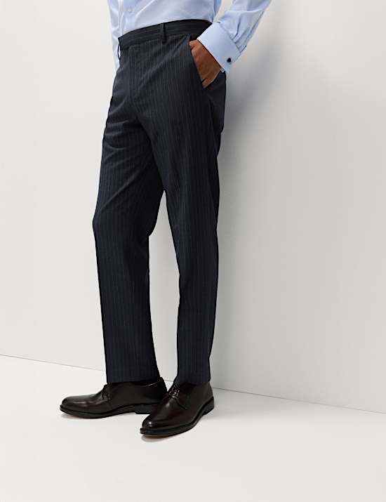 Pantalon met stretch, normale pasvorm en krijtstreep