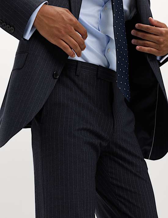 Pantalon met stretch, normale pasvorm en krijtstreep