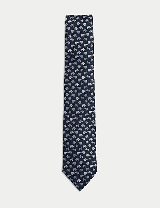 Elephant Print Pure Silk Tie