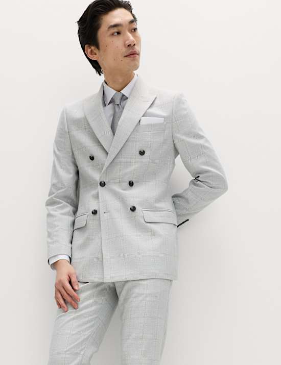 Veste tailleur crois&eacute;e coupe slim &agrave; carreaux