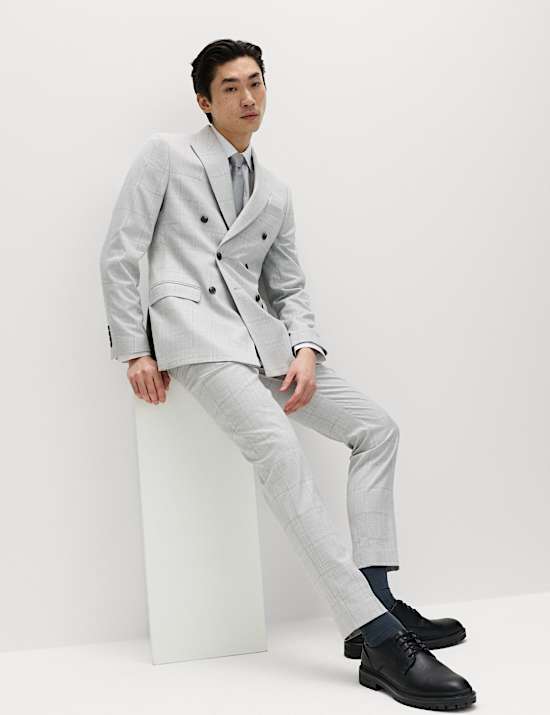 Veste tailleur crois&eacute;e coupe slim &agrave; carreaux