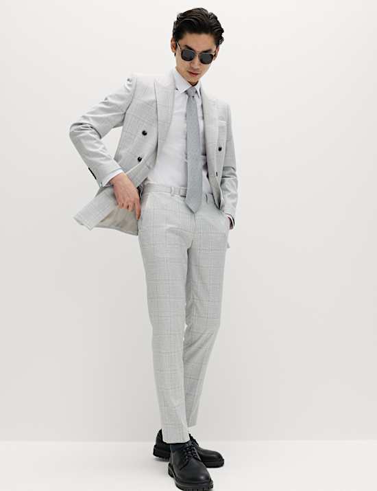Slim Fit Check Stretch Suit Trousers
