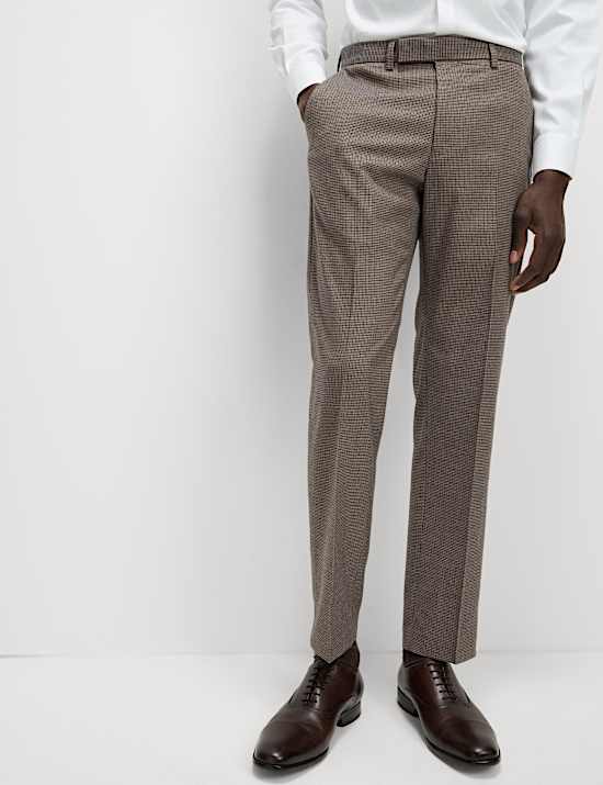 Regular Fit Puppytooth Stretch Suit Trousers