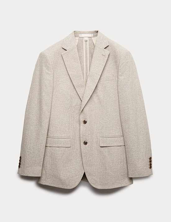 Veste en coton et lin coupe ajust&eacute;e &agrave; rayures