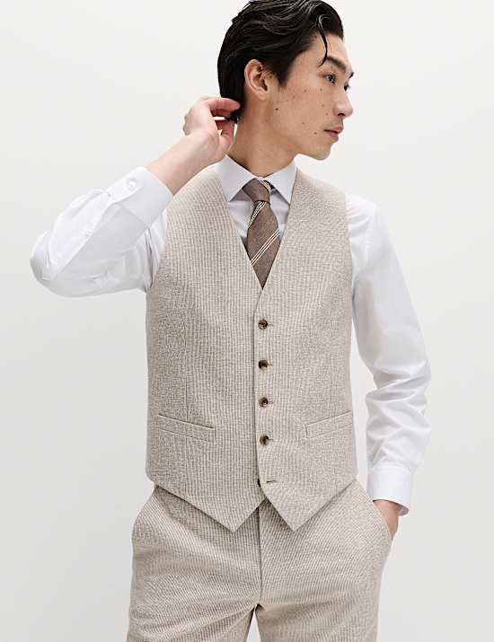 Cotton Linen Blend Striped Waistcoat