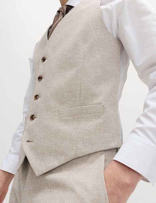 Cotton Linen Blend Striped Waistcoat